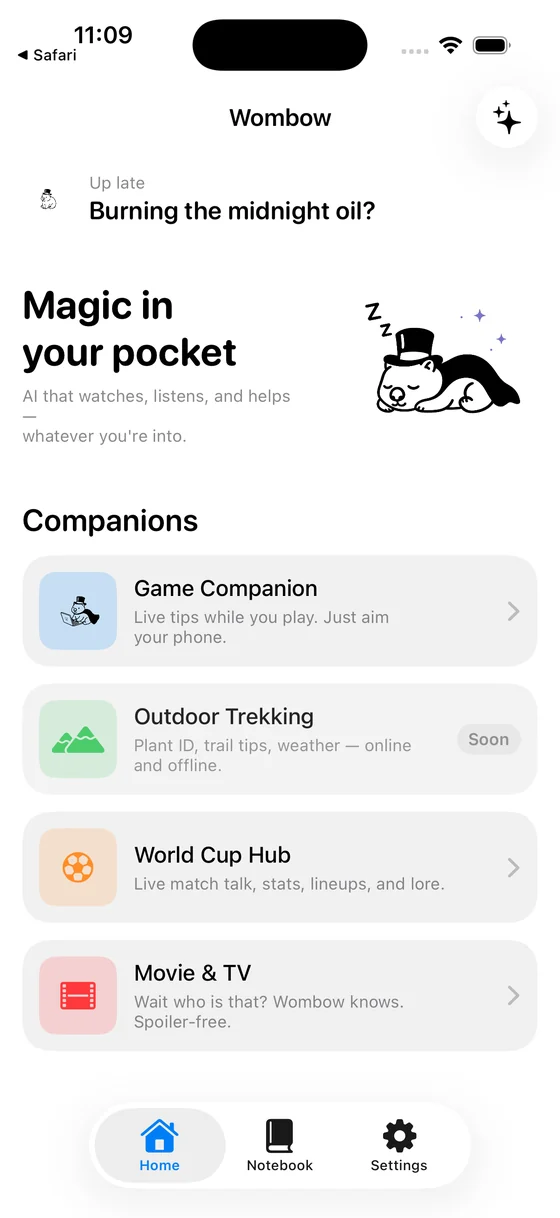 The Wombow home screen on iPhone