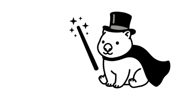 Wombow, a magical wombat with a wizard hat